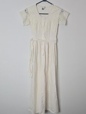 Vintage Laura Ashley Lace Cream Linen Button-Front Maxi Dress